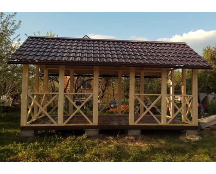 Беседка дачная деревянная "Гостевая" в городской округ Ступино с двухскатной крышей
